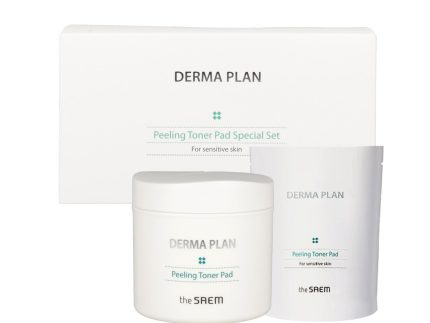 the SAEM Derma Plan Peeling Toner Pad Special Set (145ml 70ea + Refill 105ml 50ea)